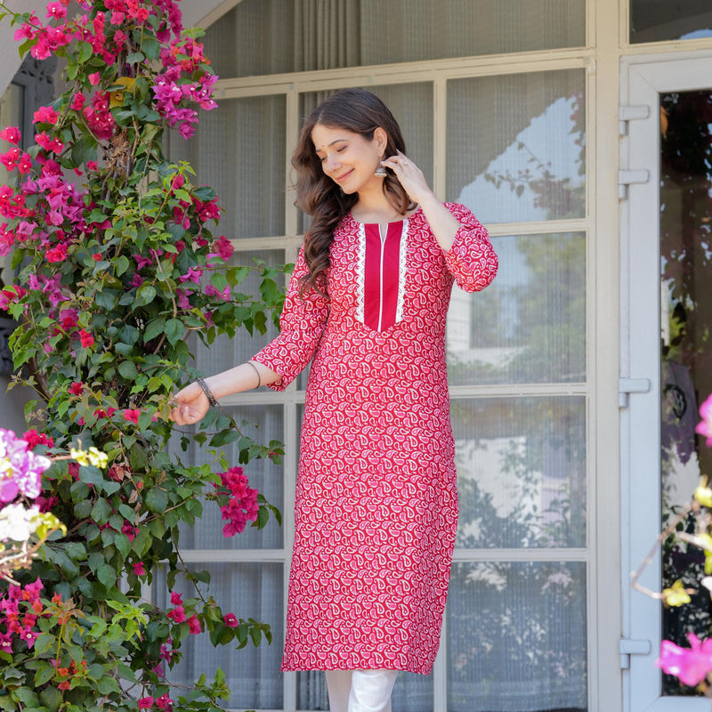 Women's Printed Straight Cotton Kurta