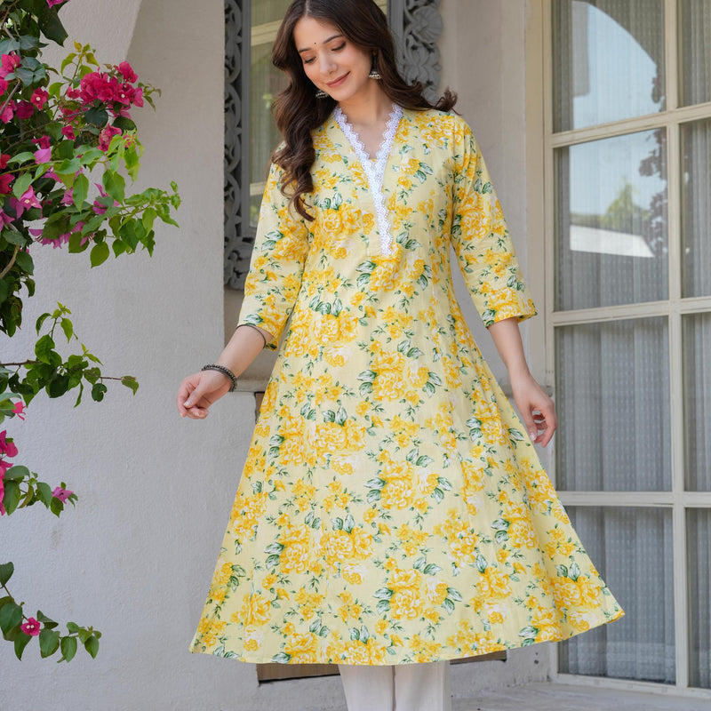 Women's Printed Flared Cotton Kurta