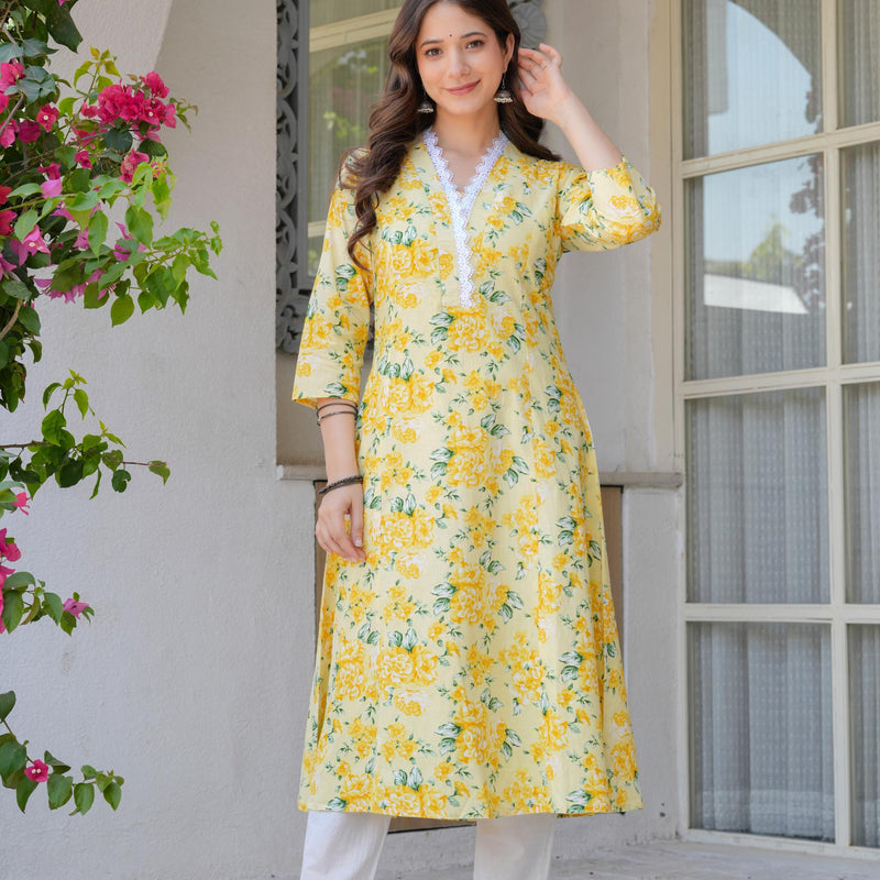 Women's Printed Flared Cotton Kurta