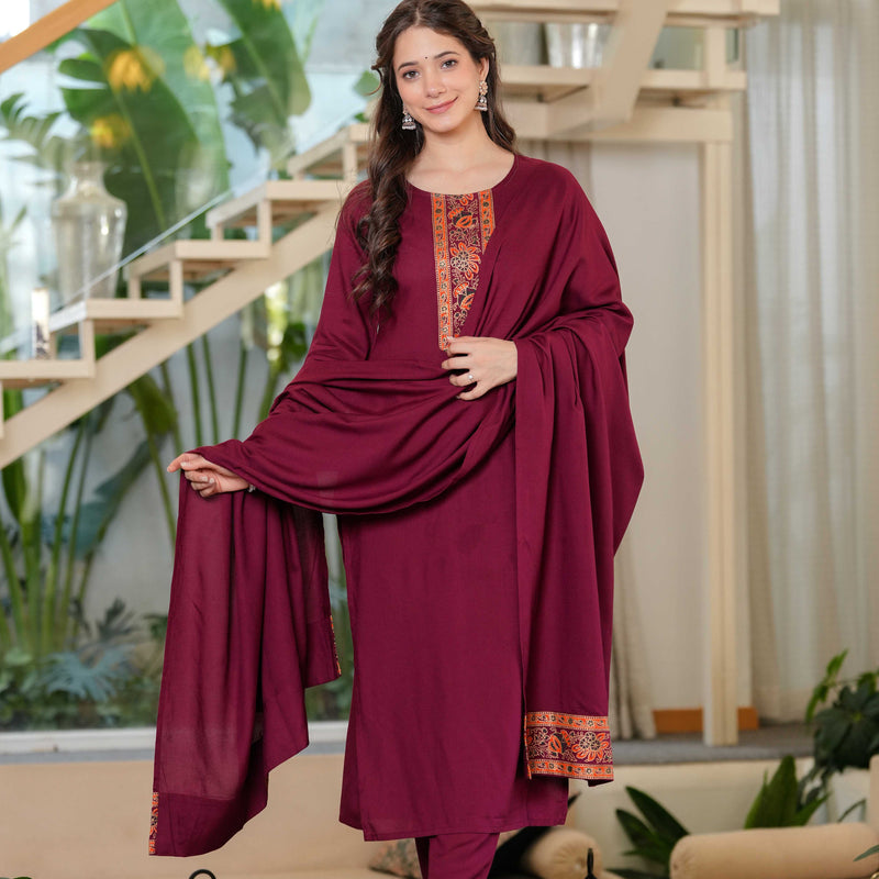 Women's Rayon Straight Kurta & Pants with Dupatta set