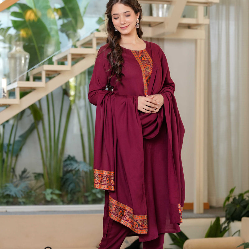Women's Rayon Straight Kurta & Pants with Dupatta set