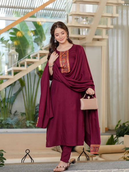 Women's Rayon Straight Kurta & Pants with Dupatta set