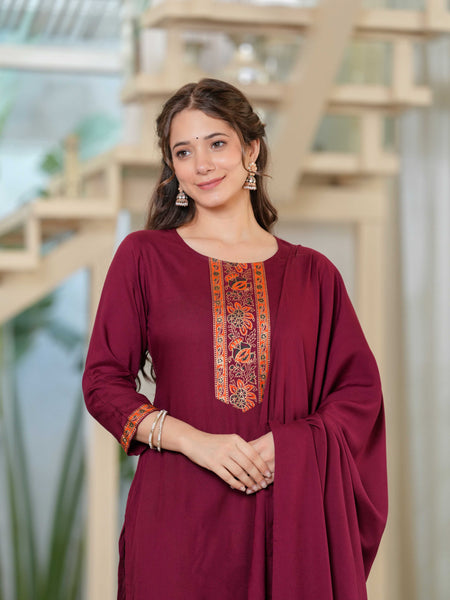 Women's Rayon Straight Kurta & Pants with Dupatta set