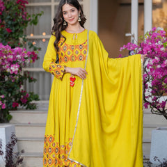 Women's Rayon Anarkali Kurta & Pants with Dupatta Set