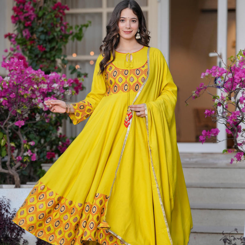 Women's Rayon Anarkali Kurta & Pants with Dupatta Set