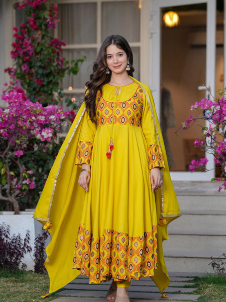 Women's Rayon Anarkali Kurta & Pants with Dupatta Set