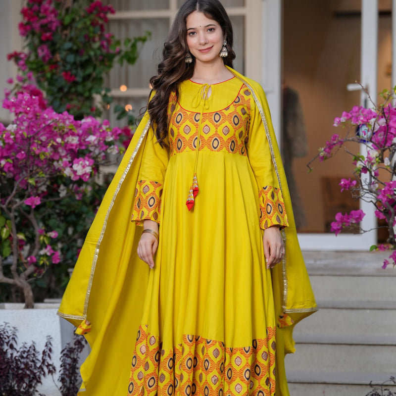 Women's Rayon Anarkali Kurta & Pants with Dupatta Set