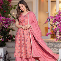 Women's Rayon Straight Kurta & Skirt with Dupatta set