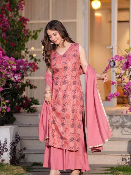 Women's Rayon Straight Kurta & Skirt with Dupatta set