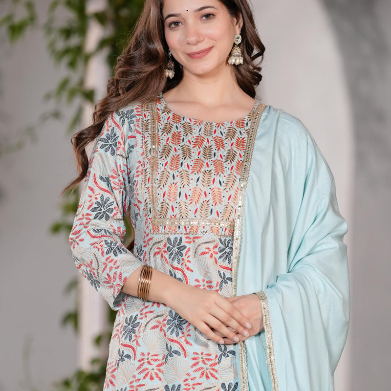 Women's Rayon Straight Kurta & Pants with Dupatta set