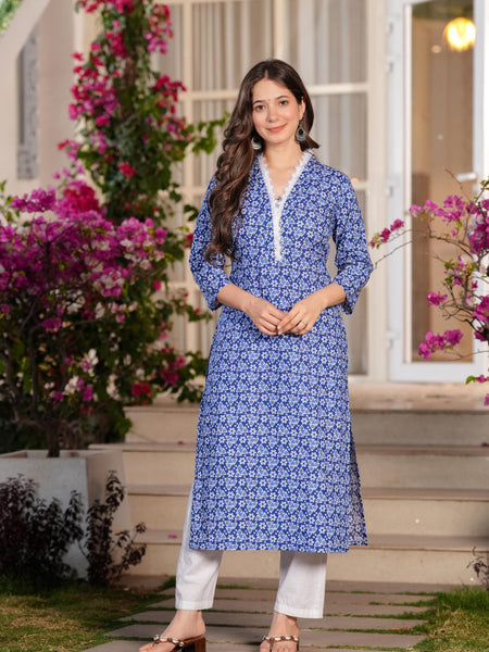 Women's Printed Straight Cotton  Kurta