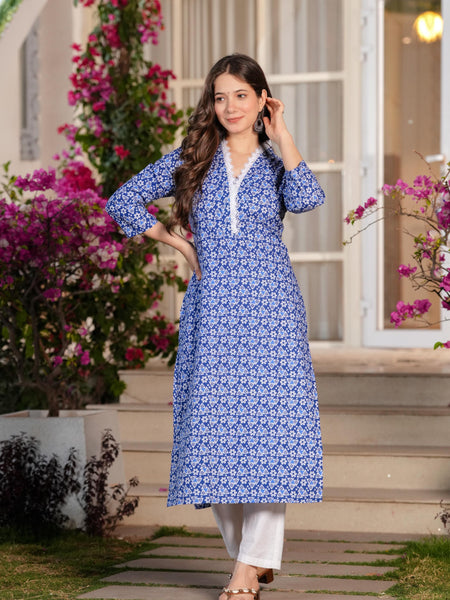 Women's Printed Straight Cotton  Kurta