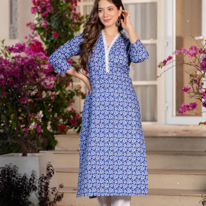 Women's Printed Straight Cotton  Kurta