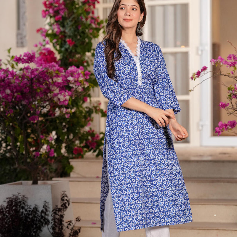 Women's Printed Straight Cotton  Kurta