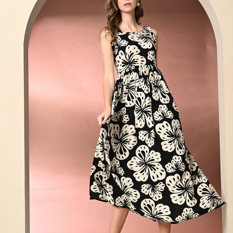 Women's Floral Print Fit & Flare Dress
