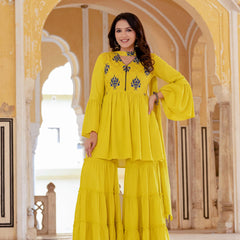 Women's Rayon Kurta with Sharara and Dupatta Set