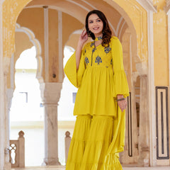 Women's Rayon Kurta with Sharara and Dupatta Set