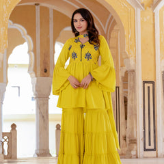 Women's Rayon Kurta with Sharara and Dupatta Set
