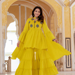 Women's Rayon Kurta with Sharara and Dupatta Set