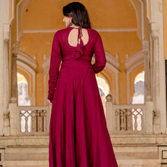 Anarkali Gown & Pant with Georgette Plain Lace Border Dupatta Ethnic Set