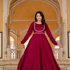 Anarkali Gown & Pant with Georgette Plain Lace Border Dupatta Ethnic Set