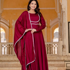 Anarkali Gown & Pant with Georgette Plain Lace Border Dupatta Ethnic Set