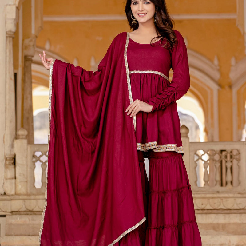 Women Viscose Rayon Kurta Palazzo Set
