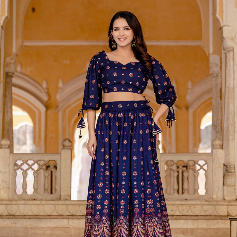 Embroidered Stitched Lehenga & Choli with Dupatta