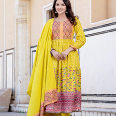 Ethnic Motifs Printed Sequinned Detailed Maxi Ethnic Dress With Dupatta