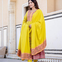 Ethnic Motifs Printed Sequinned Detailed Maxi Ethnic Dress With Dupatta