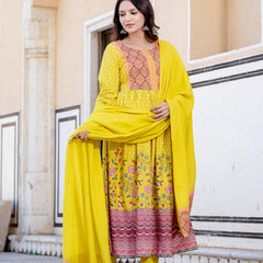 Ethnic Motifs Printed Sequinned Detailed Maxi Ethnic Dress With Dupatta