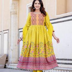 Ethnic Motifs Printed Sequinned Detailed Maxi Ethnic Dress With Dupatta