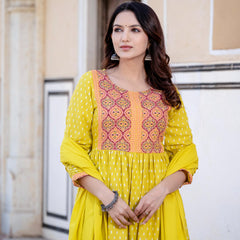 Ethnic Motifs Printed Sequinned Detailed Maxi Ethnic Dress With Dupatta