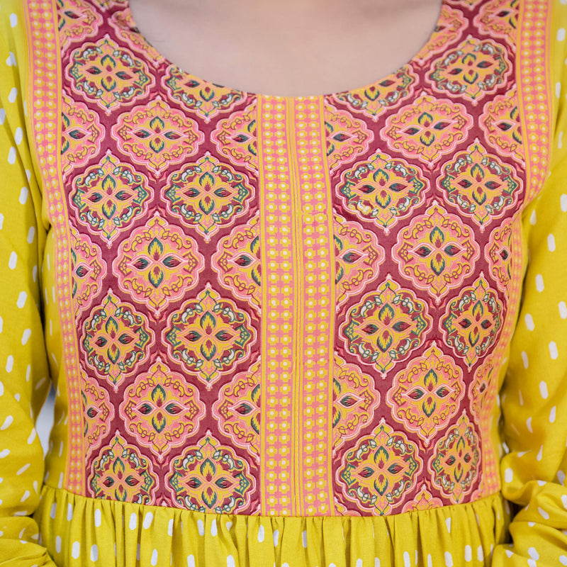 Ethnic Motifs Printed Sequinned Detailed Maxi Ethnic Dress With Dupatta