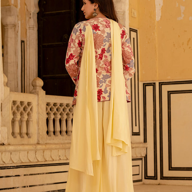 Women Viscose Rayon Ethnic Top Palazzo Dupatta Set