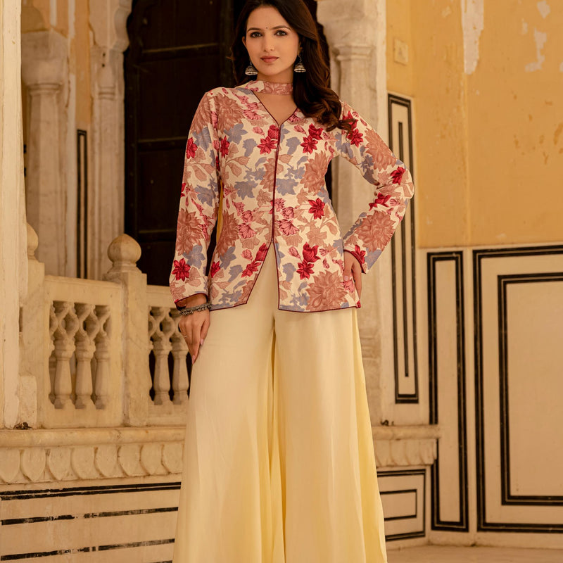 Women Viscose Rayon Ethnic Top Palazzo Dupatta Set