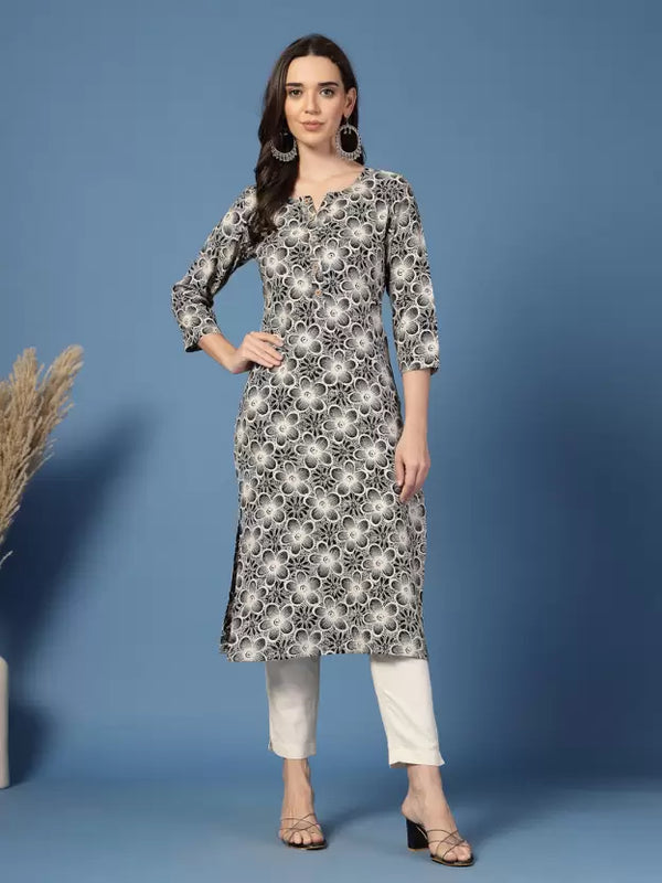 Women Floral Print Viscose Rayon Straight Kurta